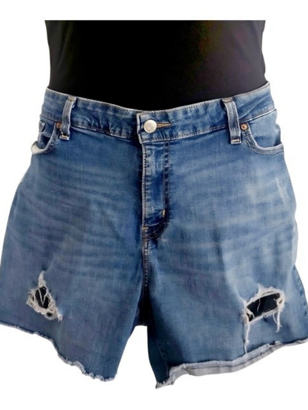 Cute Levi's Strauss Gold Mid Rise Distress Blue Denim Cutoff Shorts Plus Size 20